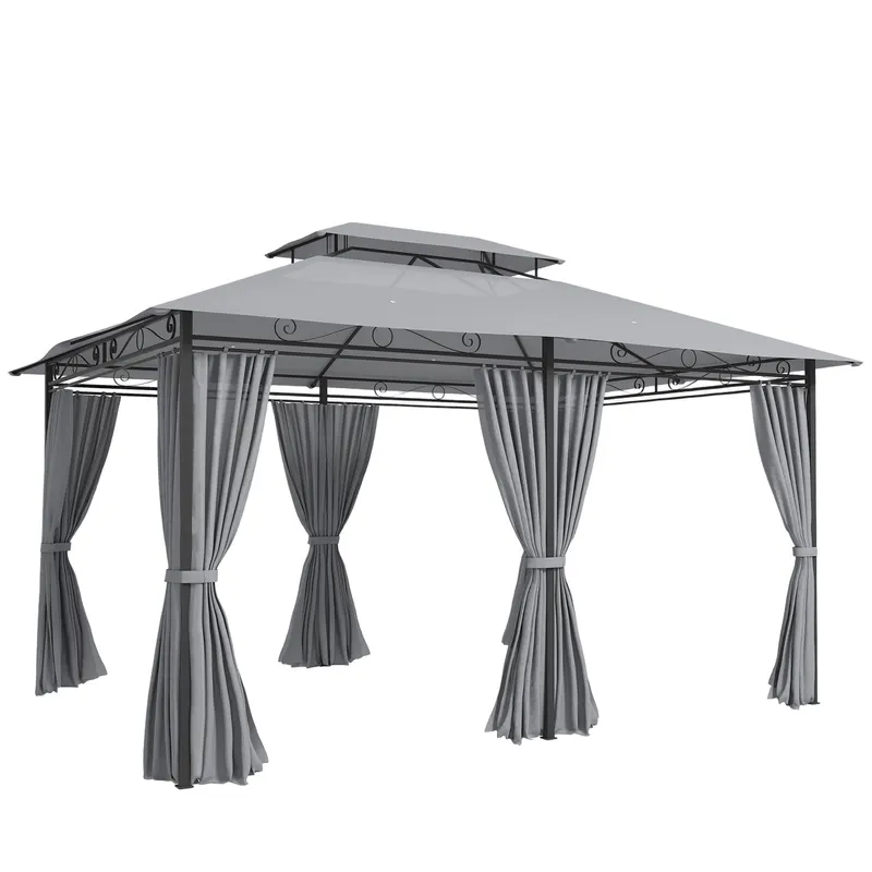 Outsunny Pavilion de grădină, pavilion outdoor cu perdele, acoperiș ventilat, gri închis | Romania