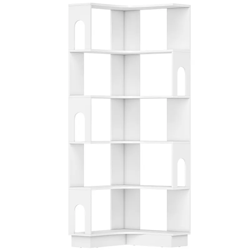 HOMCOM Bibliotecă de colț, etajeră de depozitare cu 6 niveluri și panouri laterale arcuite, 60 x 60 x 165,5 cm, alb | Romania