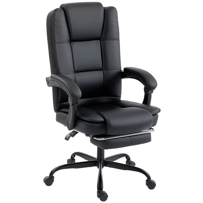 HOMCOM Scaun Birou Ergonomic Reclinabil Rotativ din Piele PU cu Suport pentru Picioare, Înălțime Reglabilă, Negru | Romania