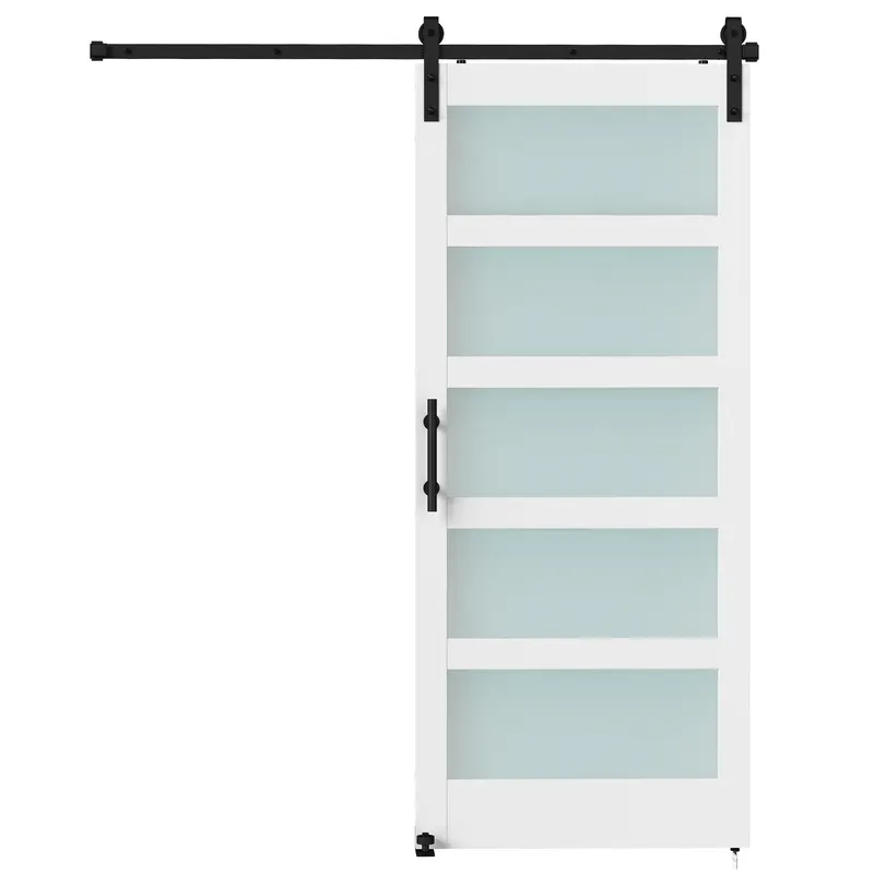HOMCOM Ușă Glisantă 91.4x213.4cm cu Kit, Panouri din Sticlă, Aspect Lemn Alb | Romania