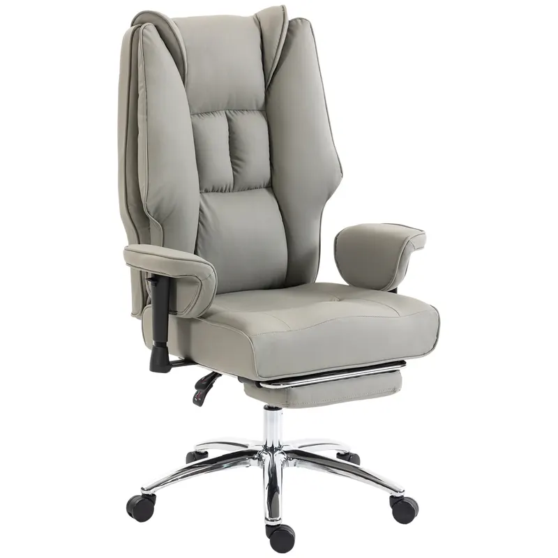 HOMCOM Scaun de birou ergonomic rabatabil cu suport picioare, spătar înalt, înălțime reglabilă, gri deschis | Romania