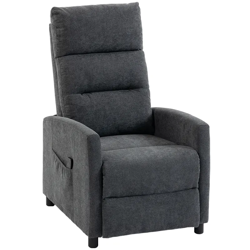 HOMCOM Fotoliu Reclinabil Manual cu Masaj 160°, Chenille, Suport Picioare, Telecomandă, Buzunare, Gri Închis | Romania