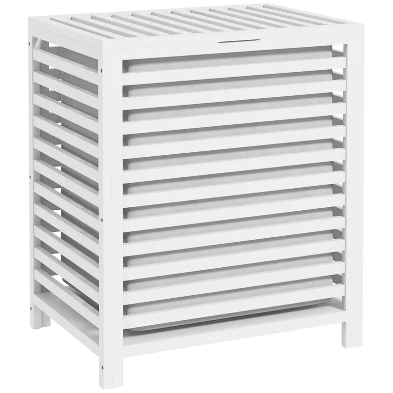 HOMCOM Coș pentru Rufe din Bambus Capacitate de 55L Coș pentru Rufe Murdare cu 2 Mânere și Sac Detașabil 50x36x60 cm Blanco | Romania