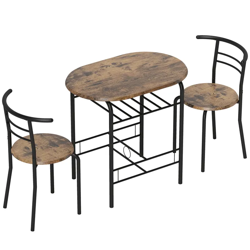 HOMCOM Set de sufragerie 3 piese, masă de bucătărie și scaune pentru 2 persoane cu raft, living, aspect lemn maro rustic | Romania
