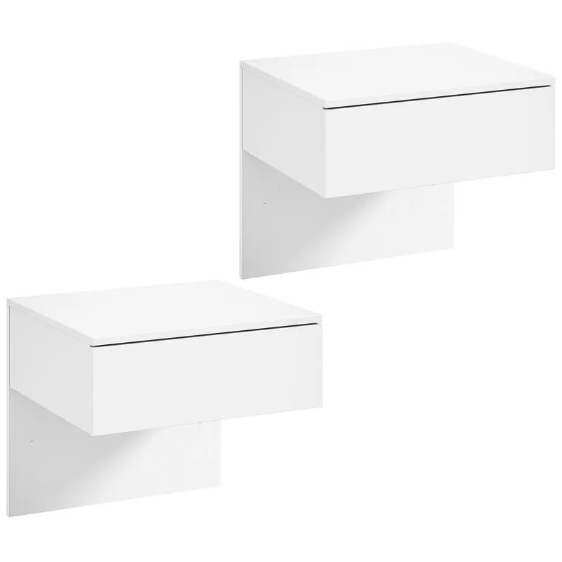 HOMCOM Set de 2 Noptiere Suspendate cu Sertar Montate pe Perete pentru Dormitor 40x35x36,2 cm Alb lucios | Romania