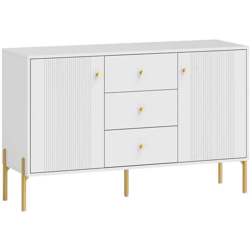 HOMCOM Bufet Modern de 2 Uși Bufet pentru Living cu 3 Sertare Rafturi Reg labile Alb 120x39,1x76 cm | Romania