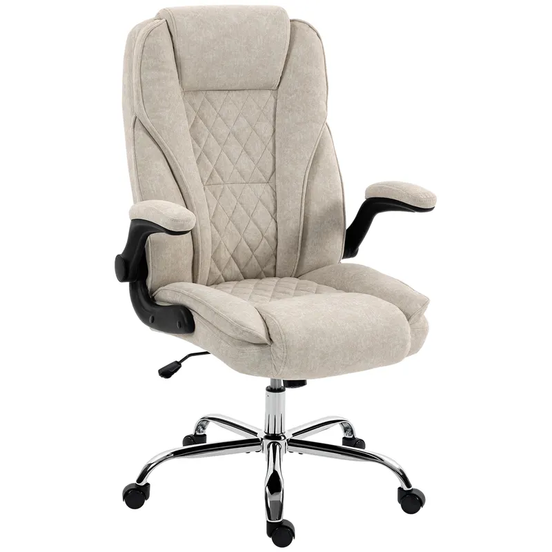 HOMCOM Scaun de birou, scaun ergonomic, înălțime reglabilă, accotoare rabatabile, 70 x 70 x 114-122 cm, bej | Romania