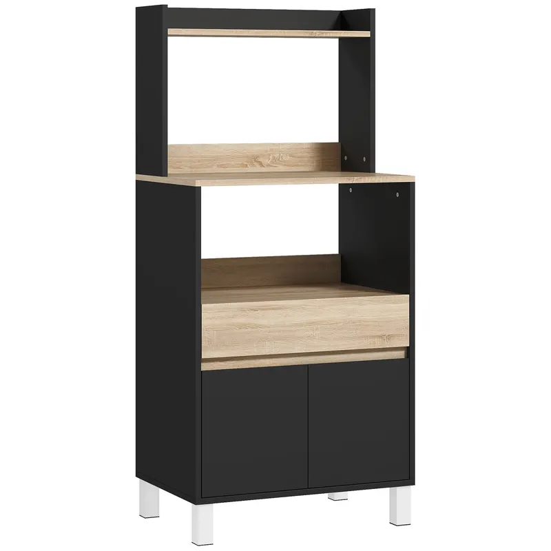 HOMCOM Mobilier pentru cuptor cu microunde, bufet de bucătărie cu dulap sertar raft superior, 60 x 40 x 131 cm stejar și negru | Romania