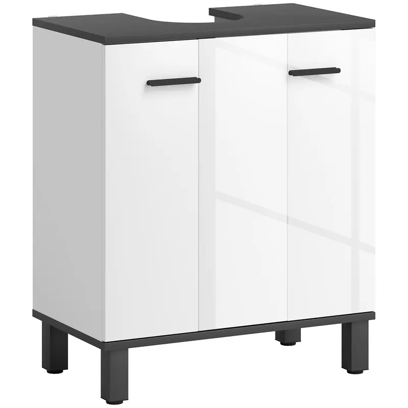 HOMCOM Dulap sub lavoar cu 2 uși și raft reglabil pentru lavoar cu sau fără piedestal 60x34x70 cm Alb lucios | Romania