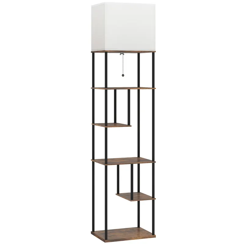 HOMCOM Lampadar cu etajere, lampadar de salon reglabil, telecomandă, 40 x 29 x 171 cm, maro rustic | Romania