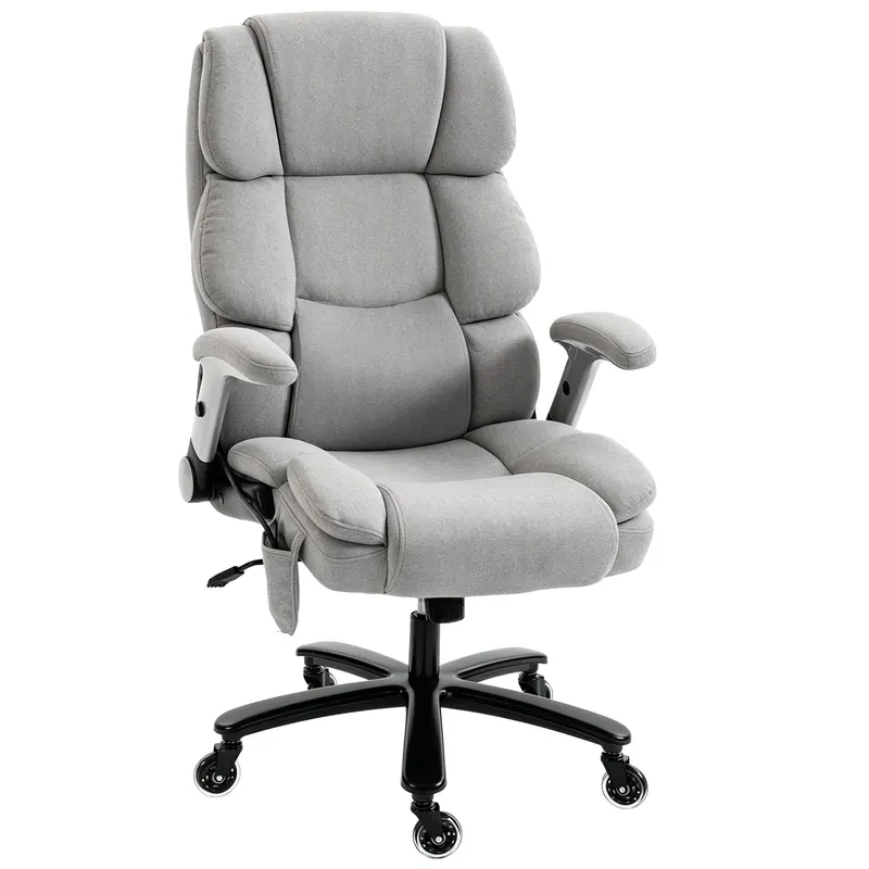 HOMCOM Scaun de birou extra lat cu suport lombar cu airbag, scaun de birou cu apărători rabatabile, arcuri pocket, Gri deschis | Romania