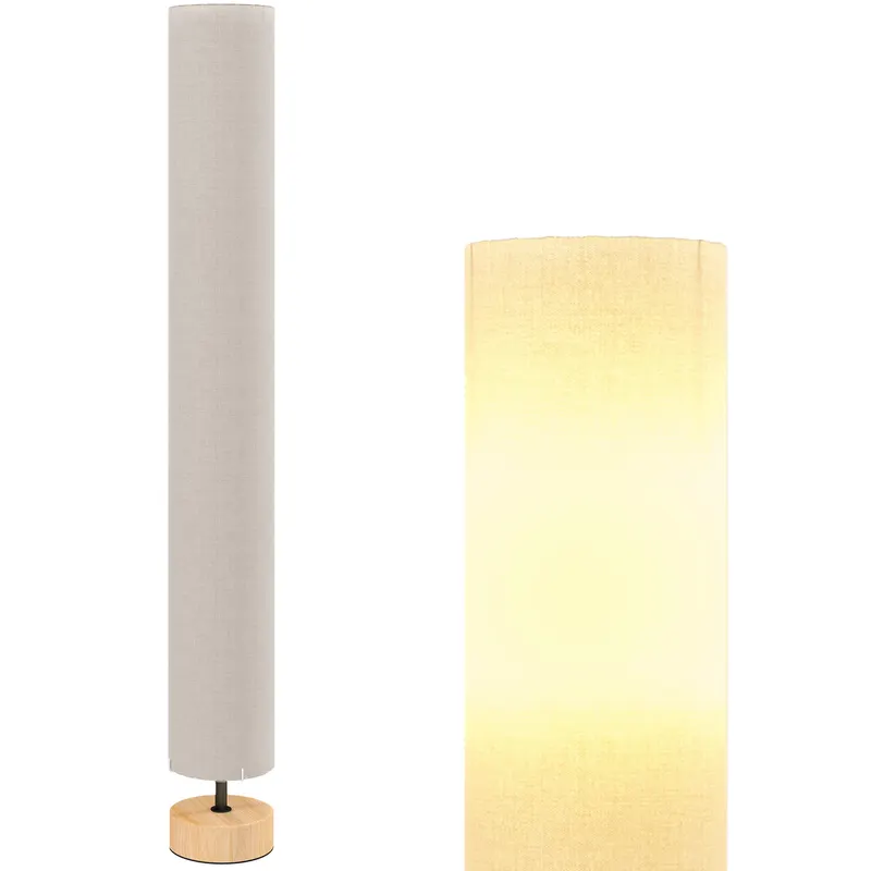 HOMCOM Lampadar de coloana din in pentru sufragerie cu comutator pe picior, 2 x soclu E27, 120 cm, bej | Romania