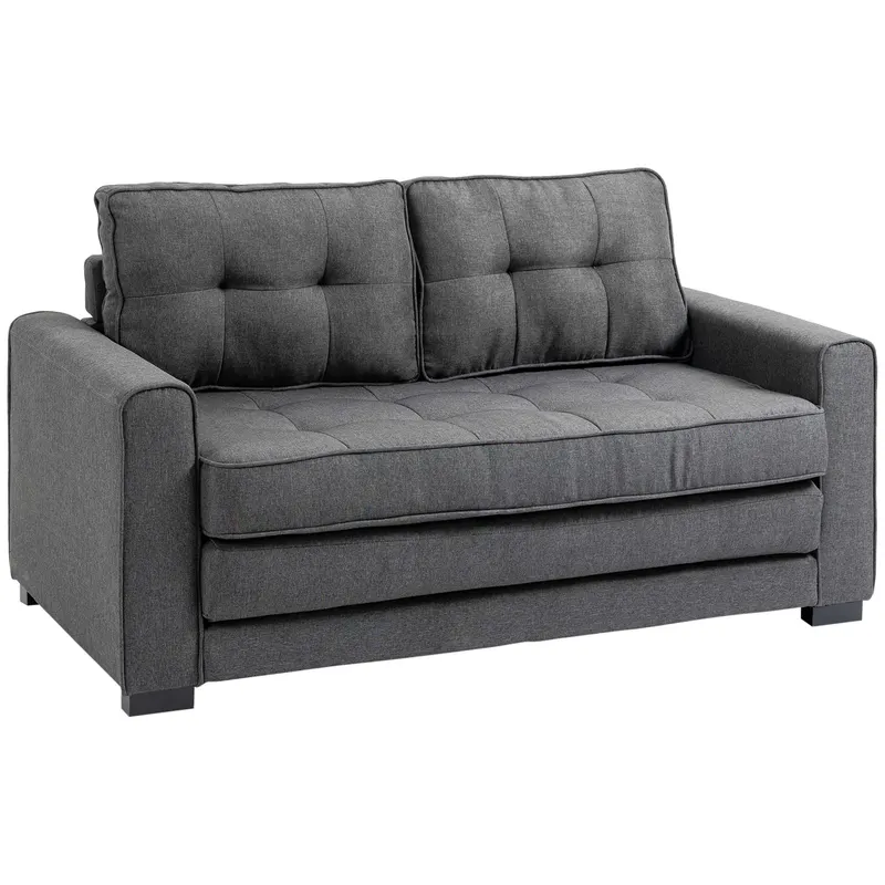 HOMCOM Canapea Extensibilă din Material Textil 2 Locuri cu Capitonaj și Arcuri, 151x75x85 cm, Gri | Romania