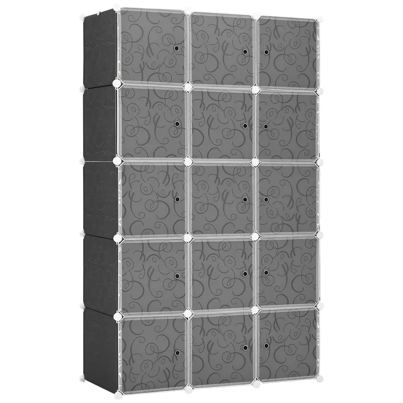 HOMCOM Șifonier cu design în cuburi, 2 cuburi mari și 9 cuburi mici, plastic, metal, 111L x 47L x 183Î cm, Negru+Alb | Romania