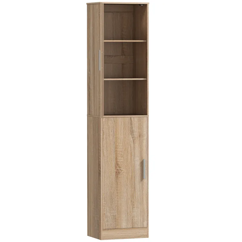 HOMCOM Dulap coloană pentru baie cu 2 compartimente și 6 rafturi reglabile, aspect lemn, 40x35x180 cm, culoare lemn | Romania