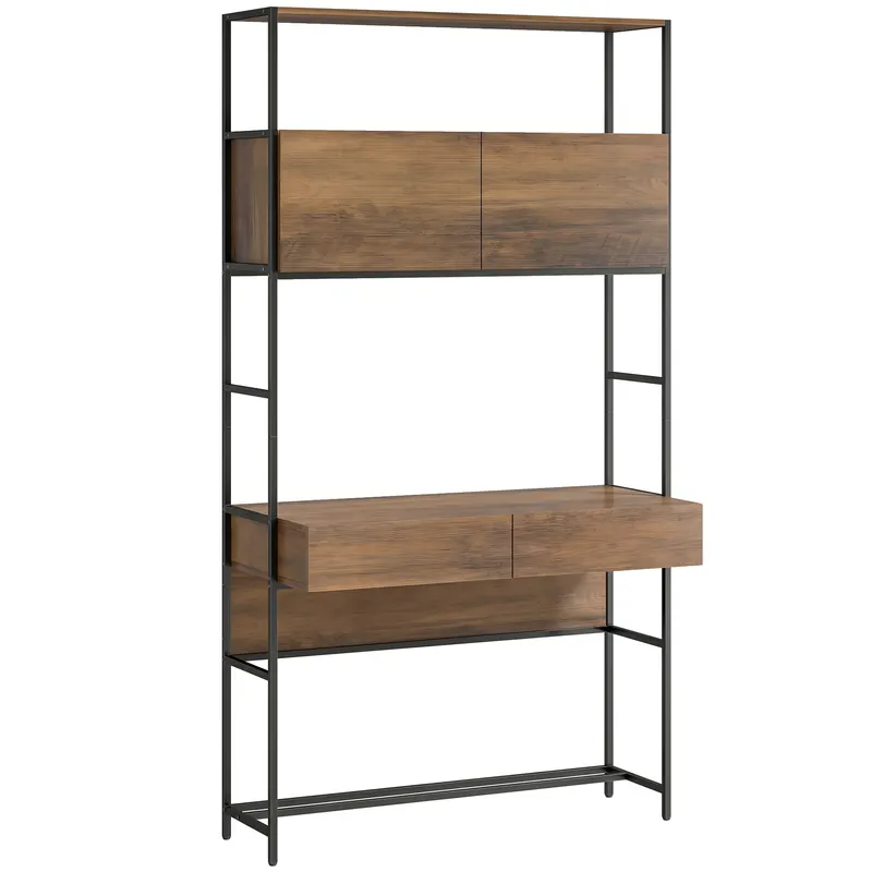 HOMCOM Birou pentru computer cu etajere și 2 sertare pentru home office, 185 cm înălțime, aspect lemn maro | Romania