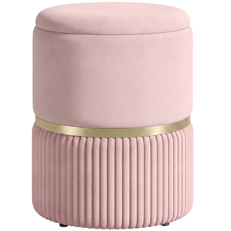 HOMCOM Pouf/taburet suport pentru picioare cufăr de depozitare din catifea corduroy 36 x 36 x 44 cm pentru living dormitor roz | Romania