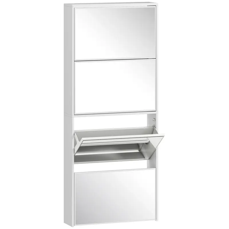 HOMCOM Dulap pentru Pantofi Economizor de Spațiu cu 4 Uși cu Oglindă 63x17x146 cm Alb | Romania