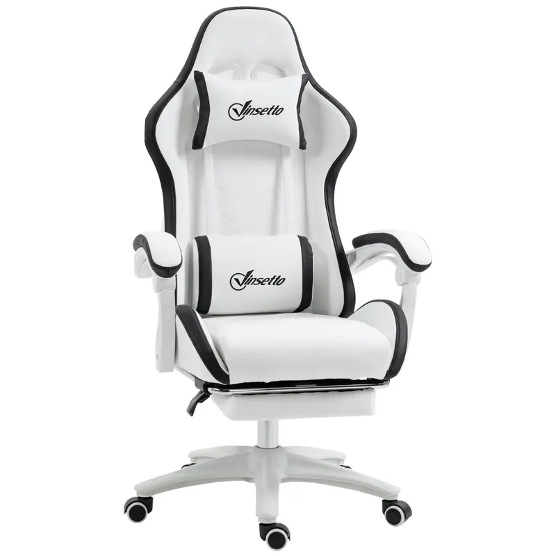 Vinsetto Scaun Gaming Reglabil pe Înălțime, Rabatabil și cu Suport pentru Picioare, Alb | Romania