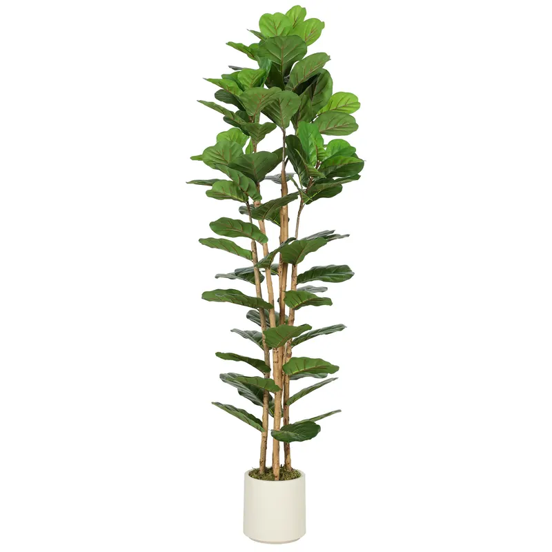 HOMCOM Ficus lyrata artificial plantă artificială cu 91 de frunze, trunchi din lemn masiv, ghiveci, 55 x 55 x 180 cm, Verde | Romania