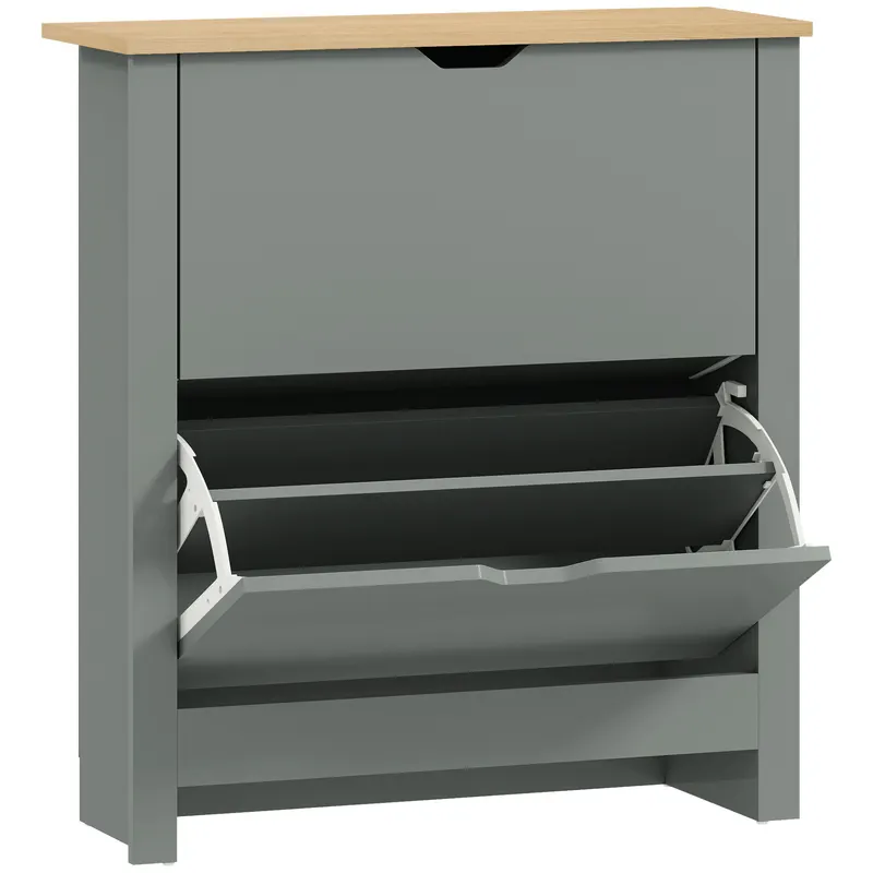 HOMCOM Dulap pentru pantofi cu 2 compartimente rabatabile, separator reglabil pentru 8-12 perechi de pantofi, 72 x 26 x 80 cm, gri deschis | Romania