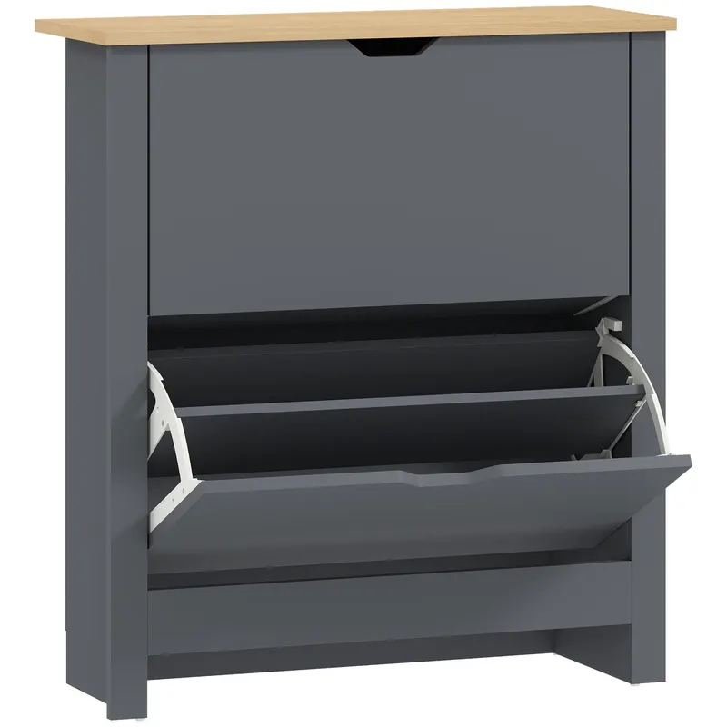 HOMCOM Dulap pentru pantofi cu 2 compartimente rabatabile, despărțitor reglabil pentru 8-12 perechi de pantofi, 72 x 26 x 80 cm, Gri închis | Romania