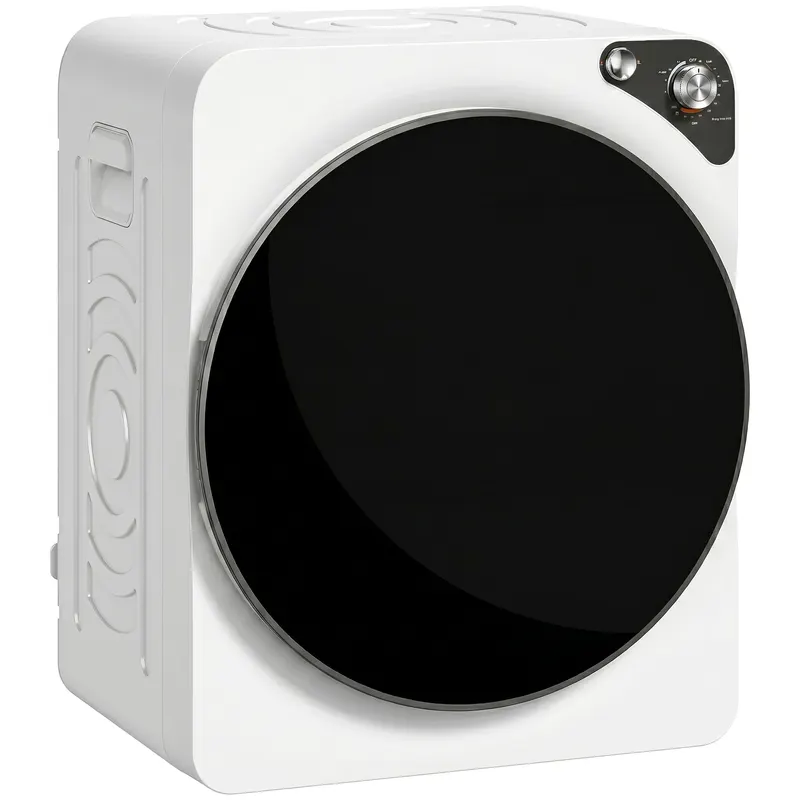 HOMCOM Mini uscător portabil 5 kg, 5 programe, 1000W, până la 60℃, timer, tambur din oțel inoxidabil, pentru casă, Alb | Romania
