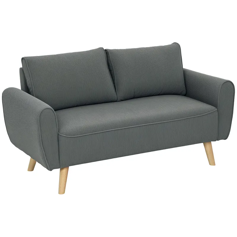 HOMCOM Canapea 2 locuri, canapea din material textil, 2 perne de spate, husa din cord, 145 x 75 x 78 cm, Antracit | Romania