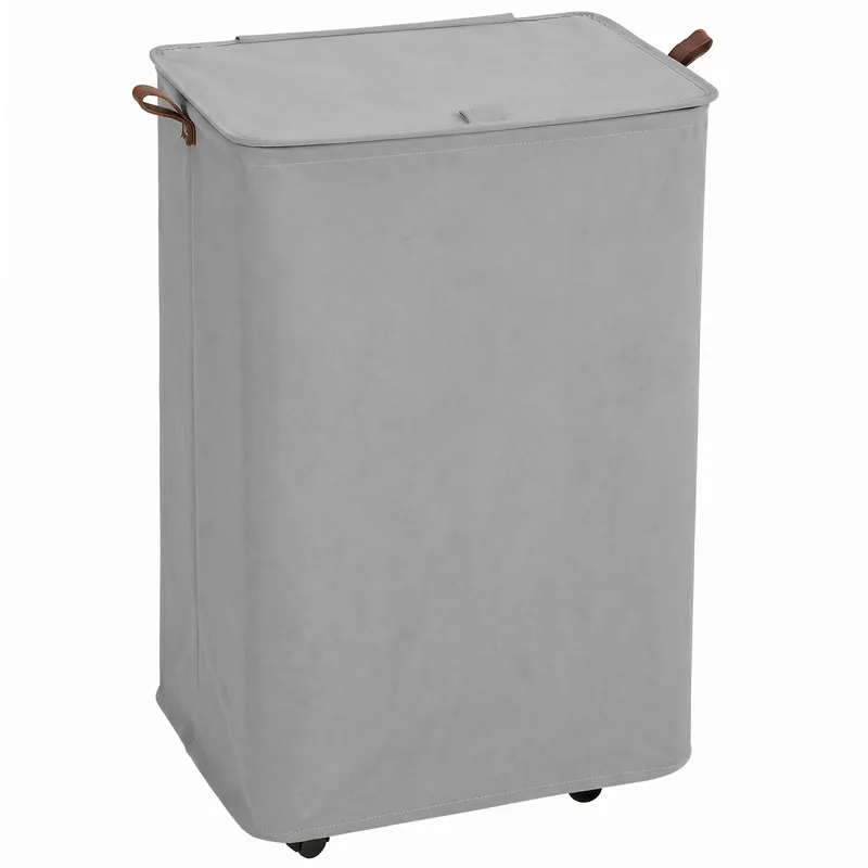 HOMCOM Coș de rufe cu capac și roți 50 L coș de rufe pliabil cu sac cu șnur detașabil 40x30x65 cm Gri | Romania