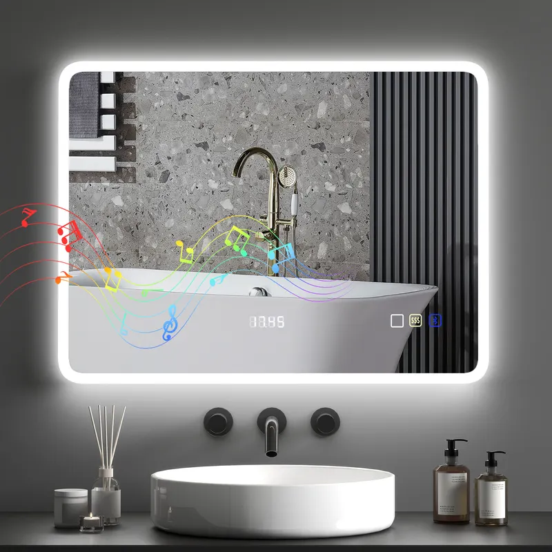 HOMCOM Oglindă de Baie cu Lumină LED 80x60 cm cu Bluetooth 3 Culori de Lumină Funcție Antiabur Funcție de Memorie IP44 | Romania