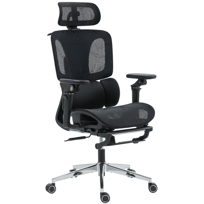 HOMCOM Scaun de Birou Ergonomic din Plasă cu Cotiere, Tetieră, Spătar Reglabil, Funcție Legănare, Negru | Romania