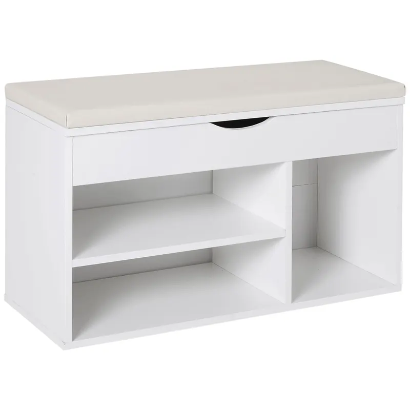 HOMCOM Bancă pentru Pantofi, soluție economisitoare de spațiu, cu șezut imblopat și capac rabatabil, pentru intrare, PAL, 80x30x47cm, Alb | Romania