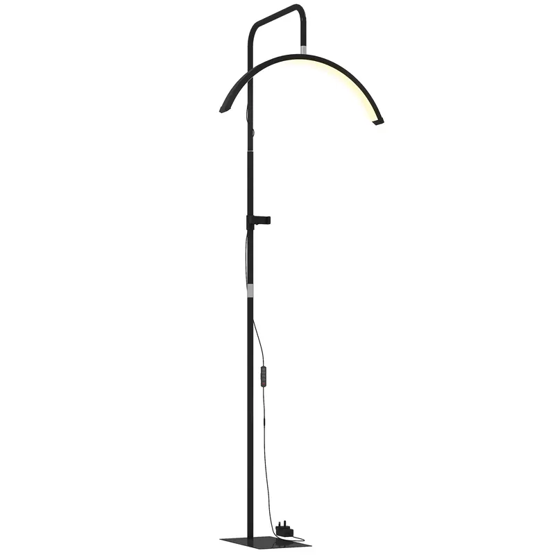 HOMCOM Lampă de Podea LED cu Cap Semilună, Înălțime și Temperatură de Culoare Reglabile, Telecomandă, Negru | Romania