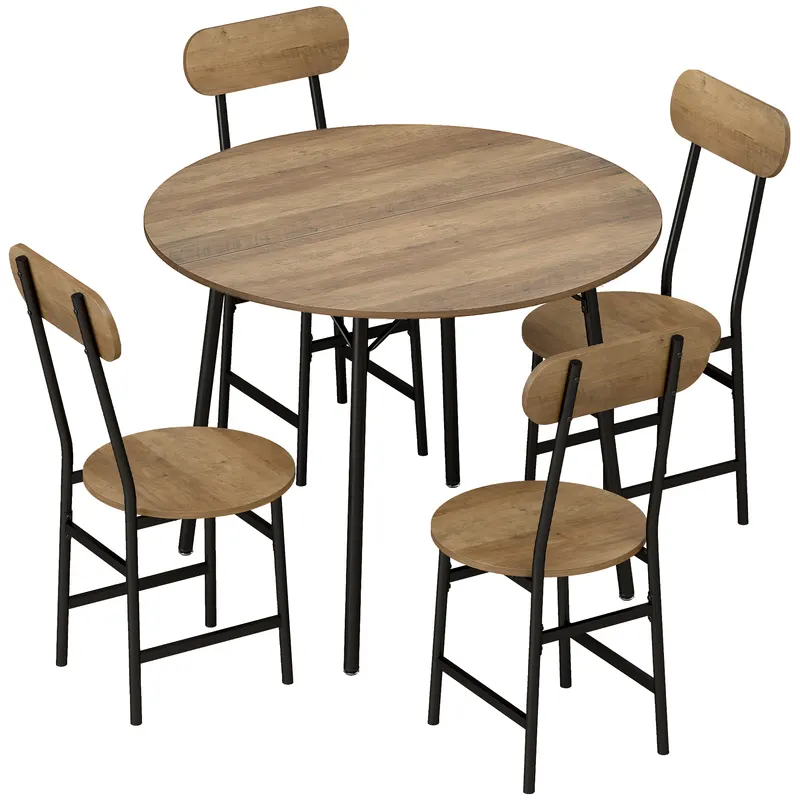 HOMCOM Set masă 5 piese: masă și 4 scaune, picioare metal, finisaj natural. | Romania