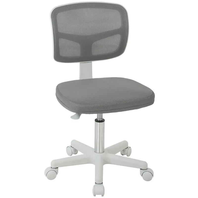 Vinsetto Scaun de birou ergonomic fără cotiere, fotoliu pivotant, spătar curbat din plasă și roți, Gri | Romania