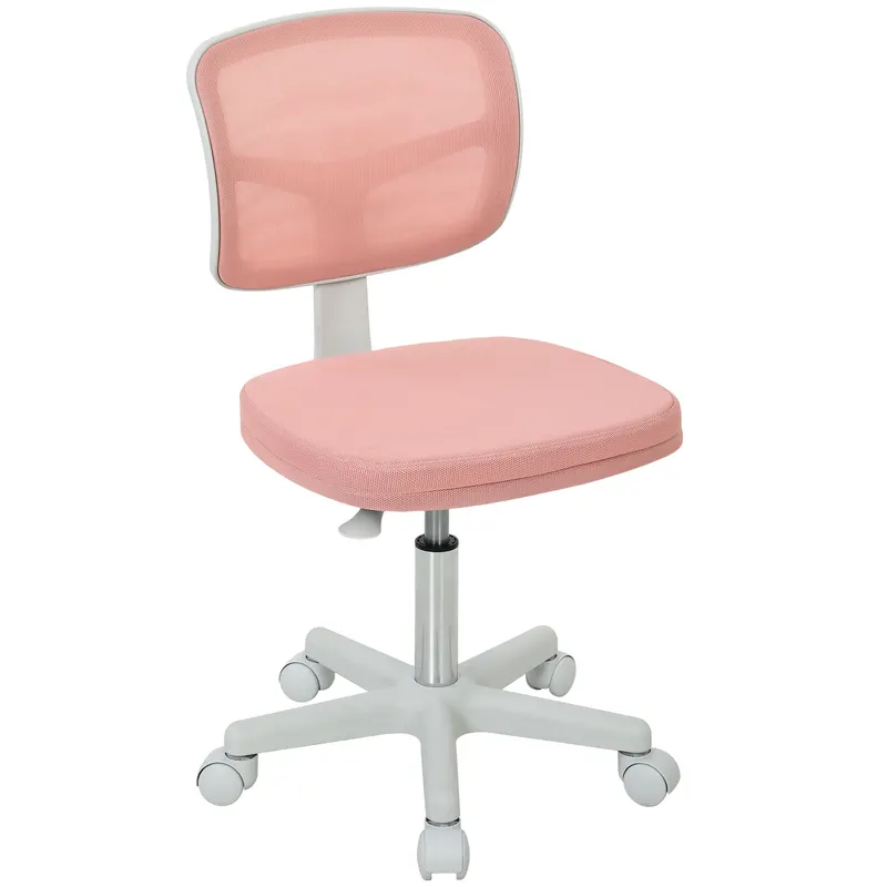 Vinsetto Scaun de birou ergonomic fără brațe, scaun pivotant, spătar curbat din plasă și roți, roz | Romania
