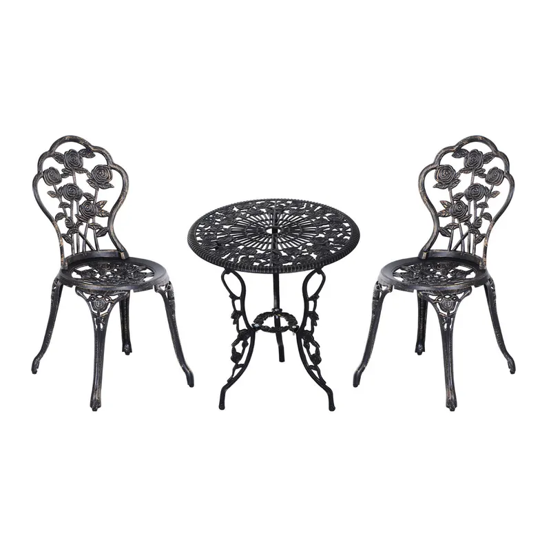 Outsunny Tavolo con sedia da giardino set da giardino in 3 pezzi, gruppo salotto, set da balcone, mobili da balcone, sedia da tavolo, Bronzo