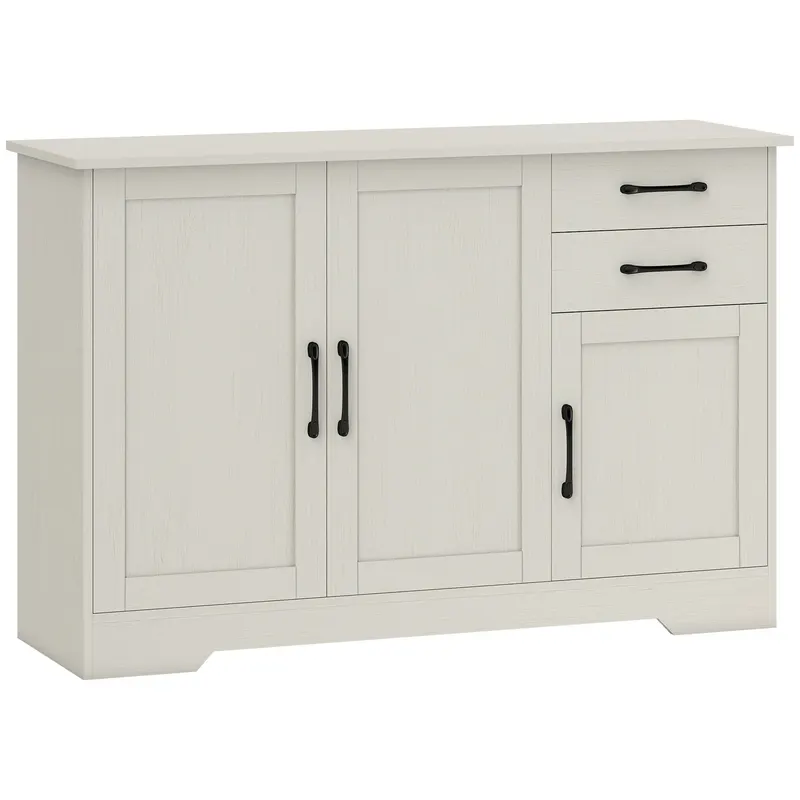 HOMCOM Mobilier bucătărie cu 2 sertare și 3 dulapuri, polițe reglabile, 120x38x79 cm, crem | Romania