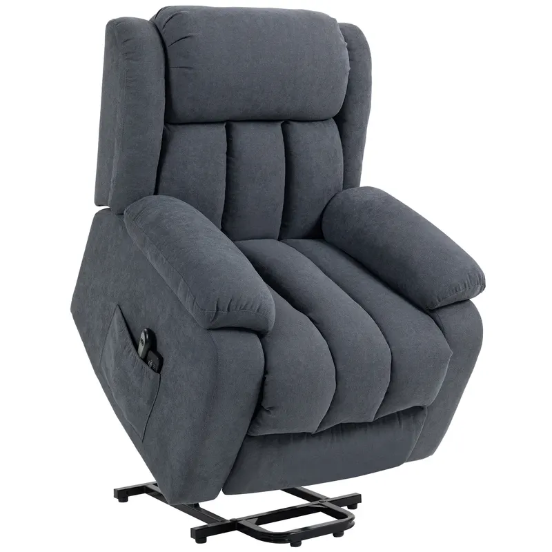 HOMCOM Fotoliu Electric cu Ridicare și Reclinare 135° în Material Textil Efect In cu Suport Picioare, Gri Închis | Romania