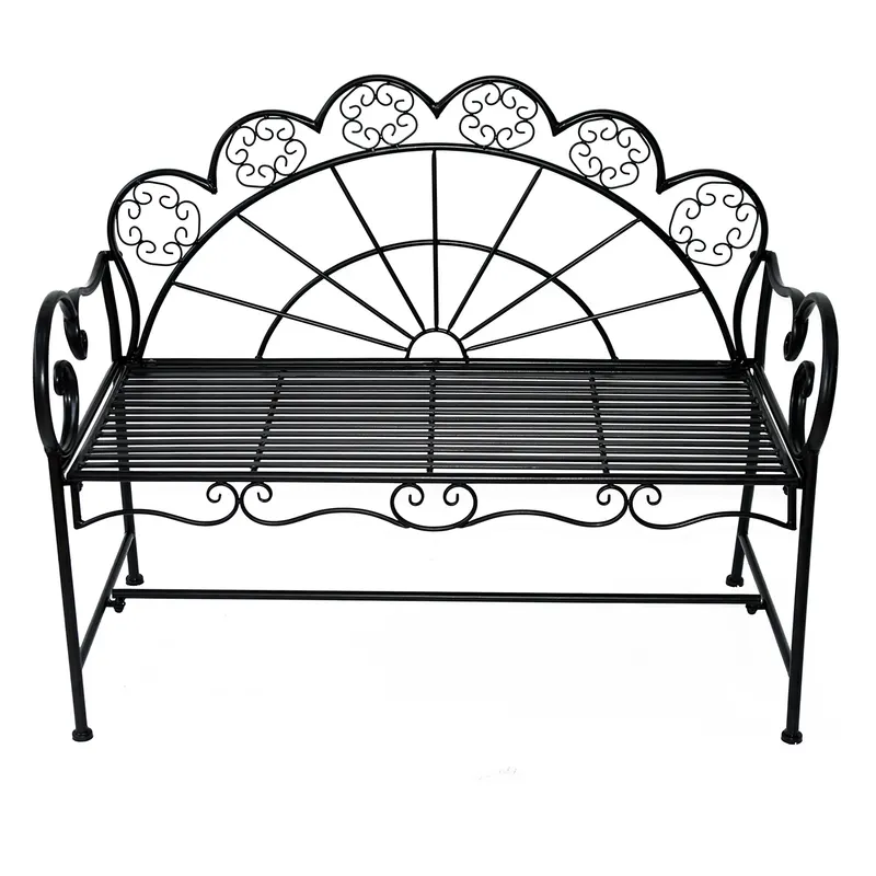 Outsunny Panchina da Giardino Biposto Stile Classico in Ferro, Nero, 113x56.5x90.5cm