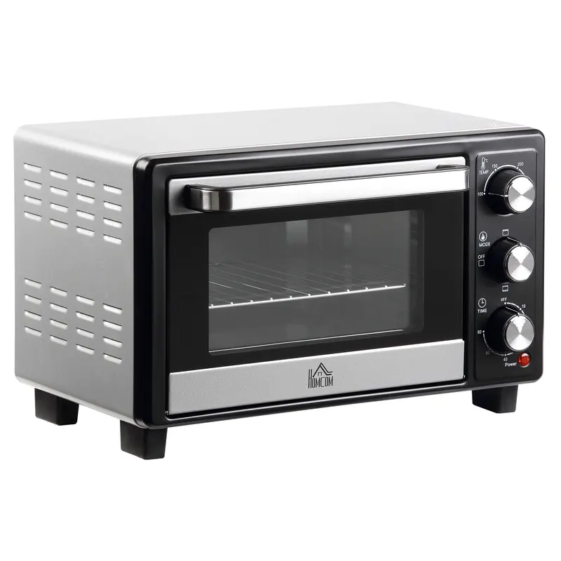 Cuptor Electric HOMCOM 16L Temperatura Reglabila, Accesorii Incluse, Argintiu Negru 44x32x28.1cm | RO