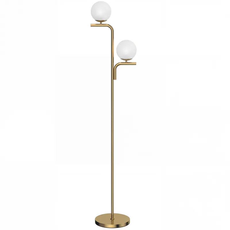 HOMCOM Lampadar pe Picior pentru Living cu Două Capete, Lampă cu 3 Temperaturi de Lumină, Abajur din Sticlă, Auriu | Romania