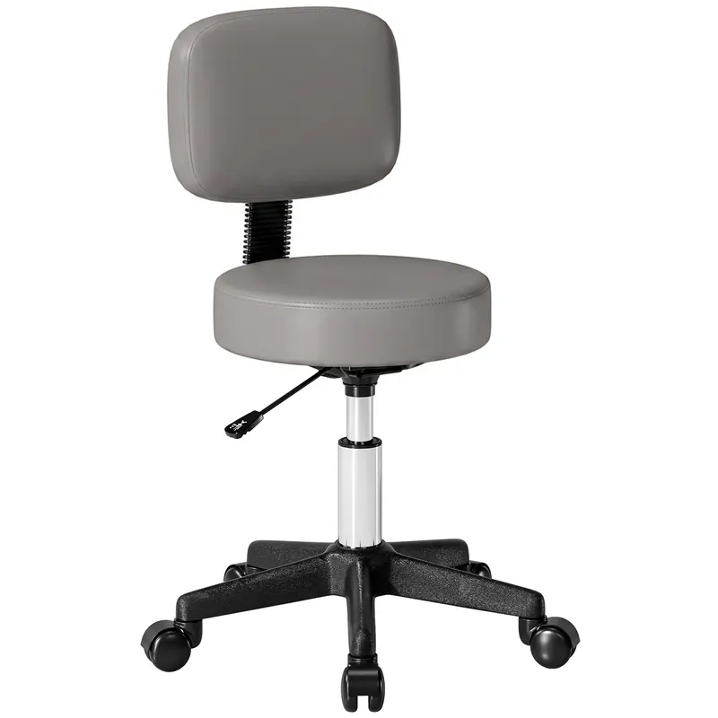 HOMCOM Taburet masaj cu roți, reglabil pe înălțime, pivotant, cu spătar ergonomic, gri | Romania