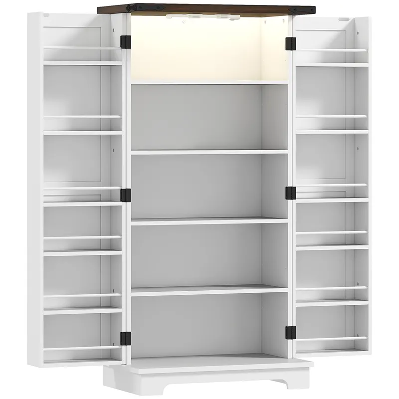 HOMCOM Bufet pentru bucătărie, corp de depozitare pentru bucătărie, cu 12 rafturi pe uși, lumină LED magnetică, 60 x 40 x 120 cm, alb | Romania