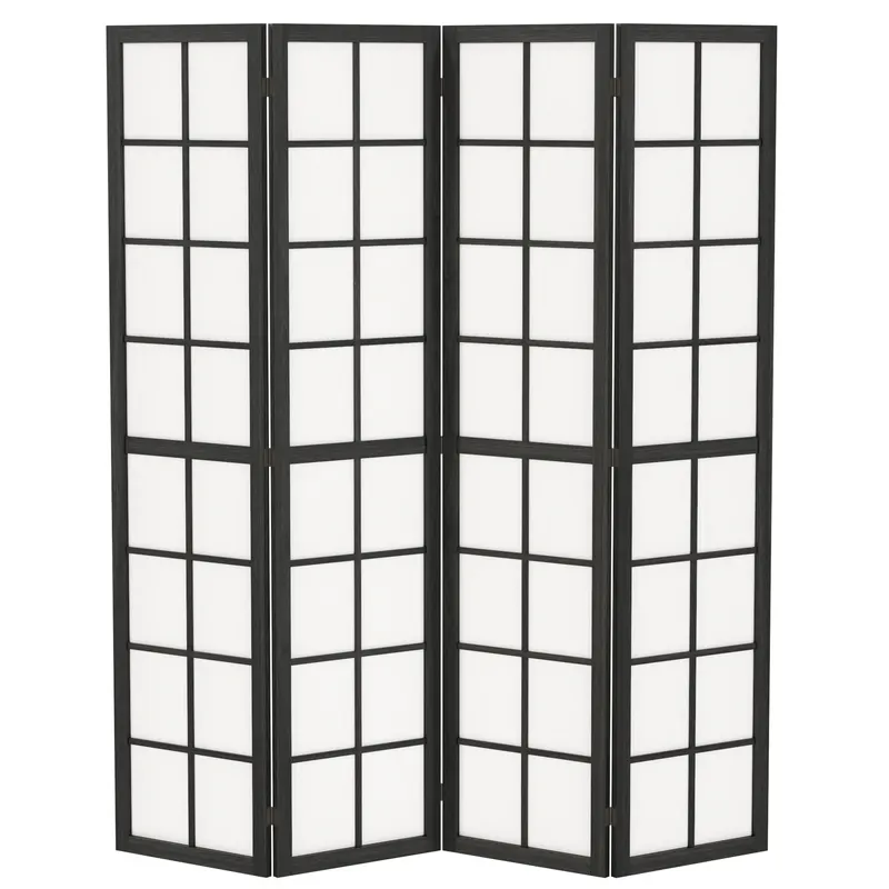 HOMCOM Paravan de Interior Pliabil cu 4 Panouri din Lemn și Material Nețesut, 160x170 cm, Negru și Alb | Romania
