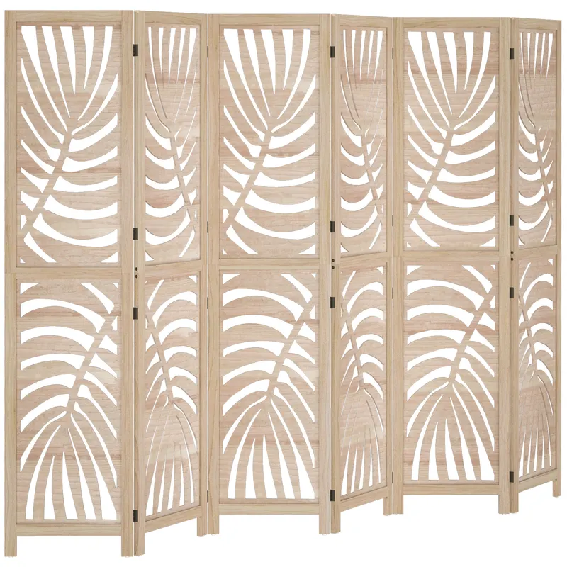 HOMCOM Paravan interior din lemn 6 panouri 240 x 170 cm, pliabil și portabil, model frunză, design detașabil, lemn natural | Romania