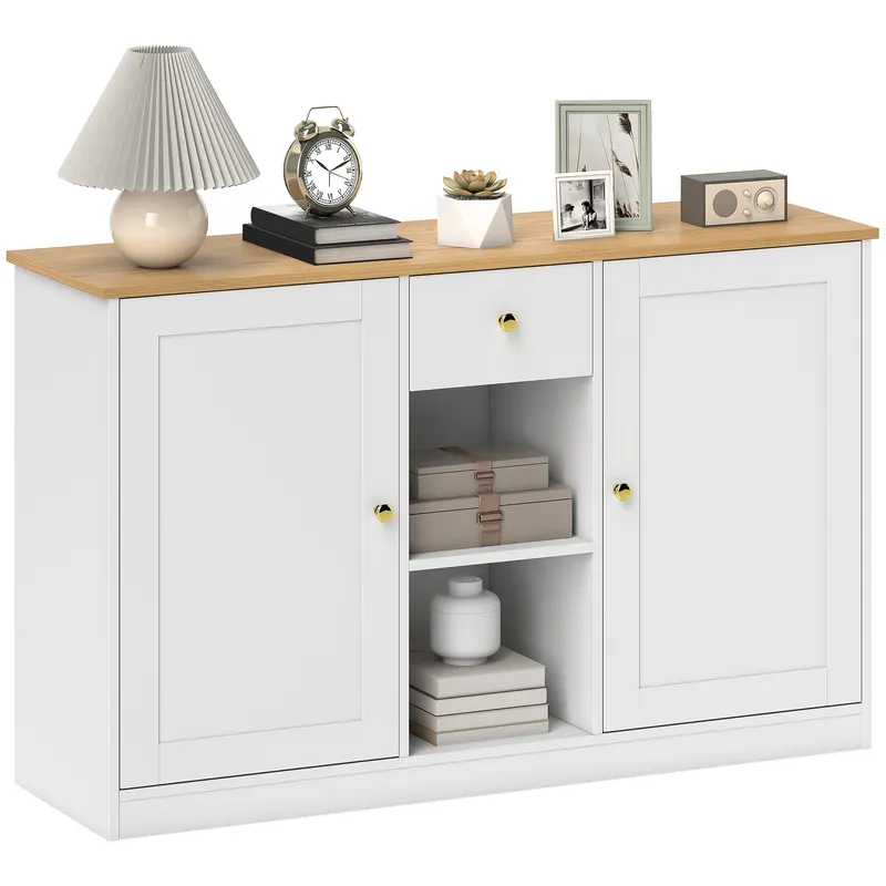 HOMCOM Comodă de bucătărie, Sideboard cu Sertar, Dulapuri, Rafturi, Span, Alb | Romania