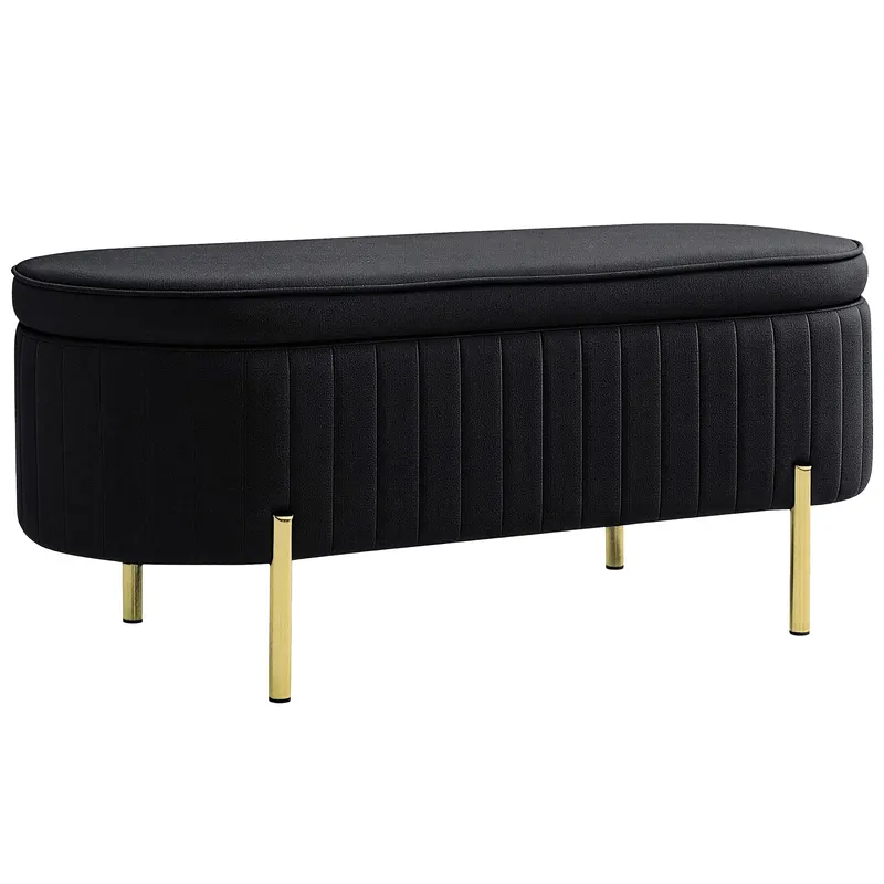 HOMCOM Bancă de Depozitare Ovală 72L cu Capac Rabatabil, din Catifea și Lemn, 108 x 44 x 43,5 cm, Negru | Romania