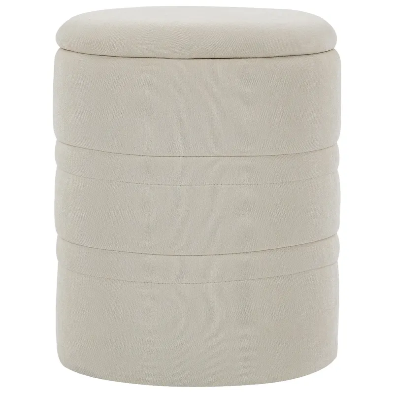 HOMCOM Pouf de depozitare din chenille cu capac, taburet rotund pentru living și dormitor, bej | Romania