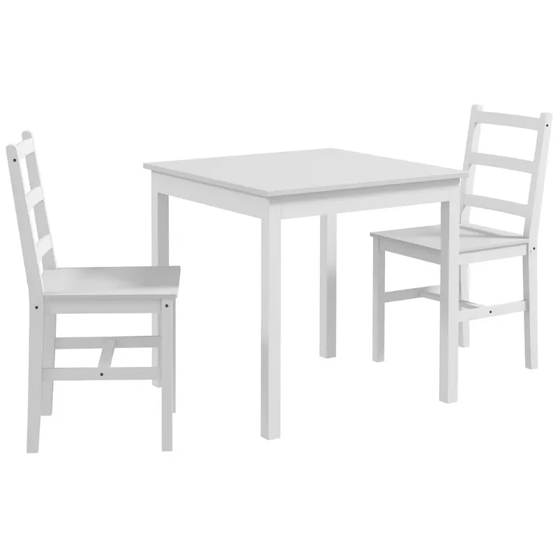 HOMCOM Set de 3 piese pentru luat masa, masă cu scaune, lemn masiv, Alb | Romania